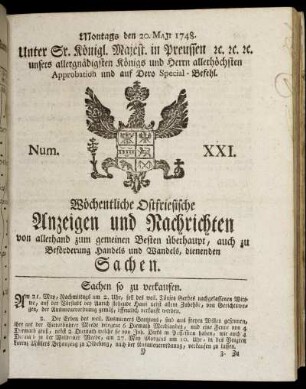 Num. XXI. Montags den 20. Maji 1748.