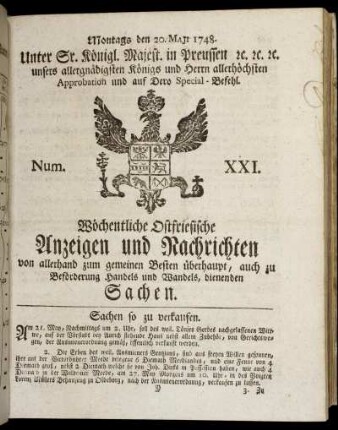 Num. XXI. Montags den 20. Maji 1748.