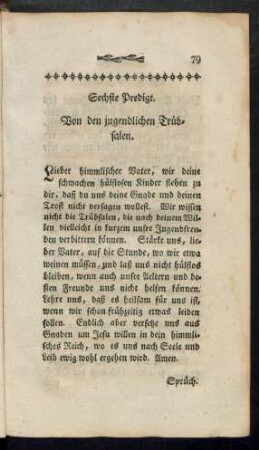 Sechste Predigt. Von den jugendlichen Trübsalen.