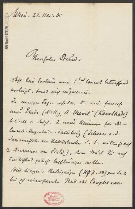 Brief an Ludwig Strecker <senior> und B. Schott's Söhne : 22.05.1905
