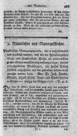 9. Naturlehre und Naturgeschichte.