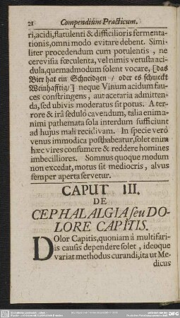 Caput III. De Cephalalgia seu Dolore Capitis
