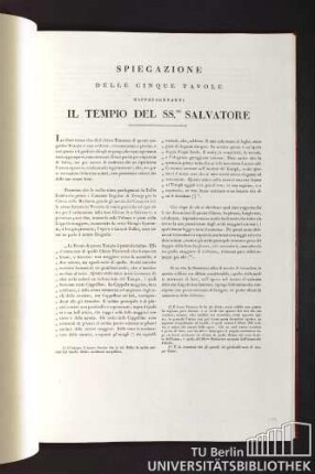 Spiegazione delle cinque tavole rappresentanti Il templo del SS.Mo Salvatore