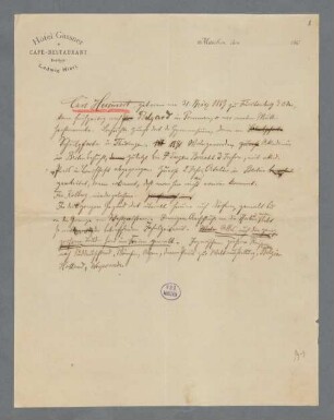 Fritz von Ostini (1861-1927) Nachlass: Lebenslauf von Carl Hessmert - BSB Ostiniana 9.Hessmert, Carl
