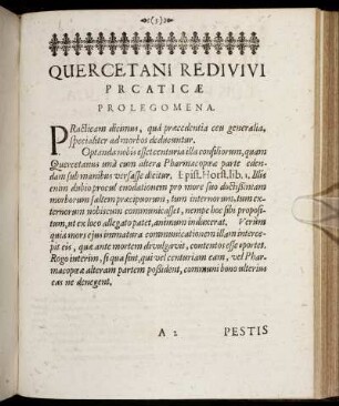 Quercetani Redivivi Practicæ Prolegomena.