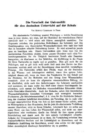 Die Vorarbeit der Universität für den deutschen Unterricht auf der Schule