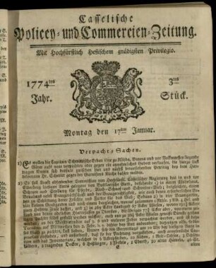 3tes Stueck, Montag den 17ten Januar 1774