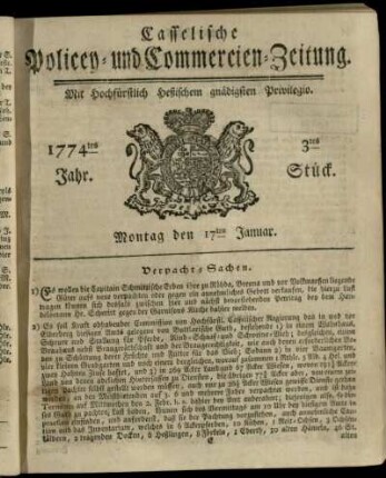 3tes Stueck, Montag den 17ten Januar 1774