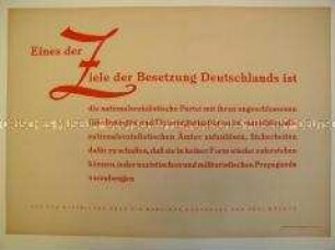 Maueranschlag mit Zitat aus der Erklärung der Alliierten zur Potsdamer Konferenz: Über die Zerschlagung der NSDAP