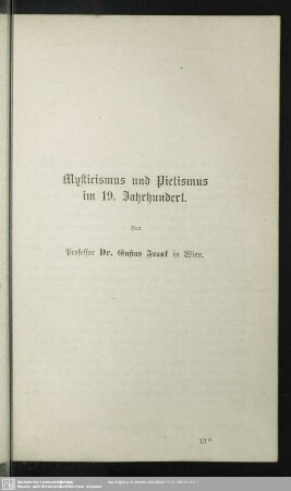 Mysticismus und Pietismus im 19. Jahrhundert