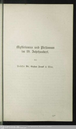 Mysticismus und Pietismus im 19. Jahrhundert
