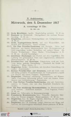 II. Auktionstag: Mittwoch, den 5. Dezember 1917 (Nr. 466-987)