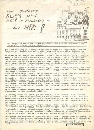 Flugschrift: "Unser" Baustadtrat Kliem wohnt nicht in Kreuzberg  aber wir, 1977