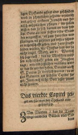Das vierdte Capitel zeiget an/ für wen der Ehestand eingesetzet sey.