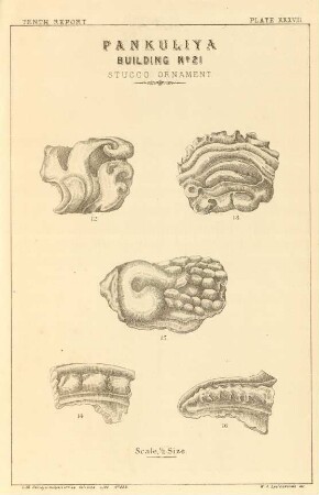 Plate XXXVIII. Pankuliya. Building No. 21. Stucco ornament.