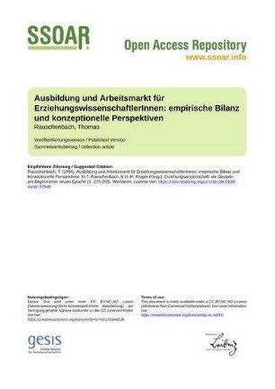 Ausbildung und Arbeitsmarkt für ErziehungswissenschaftlerInnen: empirische Bilanz und konzeptionelle Perspektiven