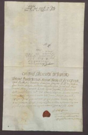 Zeugnis über erste Tonsur Grafen Franz Georg von Schönborn (19. Dezember 1695).
