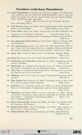 Porzellane verschiedener Manufakturen (Nr. 238-287)