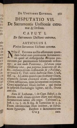 581-590, Articulus I. Veritas Sacramenti Unctionis extremae.