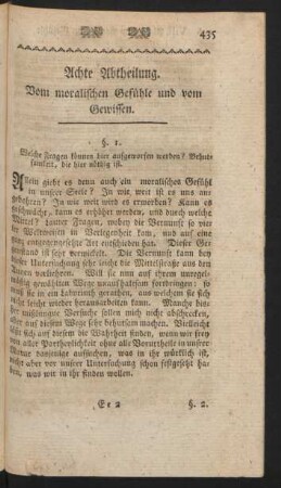 Achte Abtheilung. Vom moralischen Gefühle und vom Gewissen