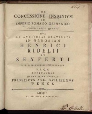 Commentatio 4: De Concessione Insignium In Imperio Romano-Germanico. Commentatio 4