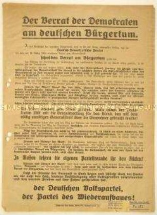 Gegen die DDP gerichteter programmatischer Beitrittsaufruf der Deutschen Volkspartei an das Bürgertum