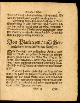 Von Plackereyen/ auch Herrenlosen und umblauffenden Knechten.