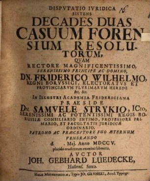 Disputatio Ivridica Sistens Decades Duas Casuum Forensium Resolutorum