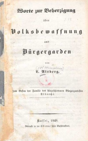 Worte zur Beherzigung über Volksbewaffnung und Bürgergarden