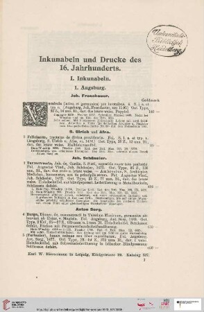 I. Inkunablen (Nr. 1-174)
