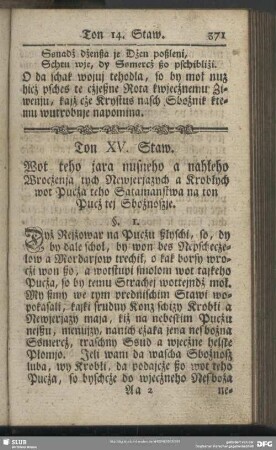 Ton XV. Staw. Wot teho jara nusneho a nahłeho Wrocżenja tych Newjerjazych a Krobłych wot Pucża teho Satamanstwa na ton Pucż tej Sbożnoszje