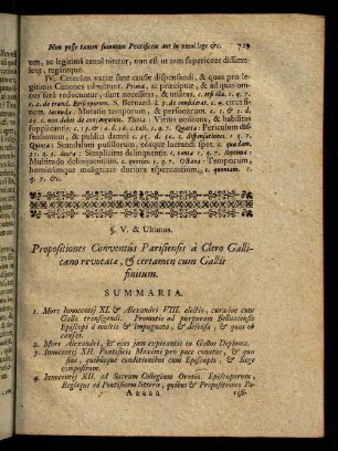 729-737, § V. Propositiones Conventus Parsiensis a Clero Gallicano revocatae, & certamen cum Gallis finitum