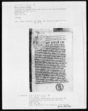 Augustinus, Retractatio de diversis 83 quaestionibus — Initiale E(st etiam), Folio 1recto
