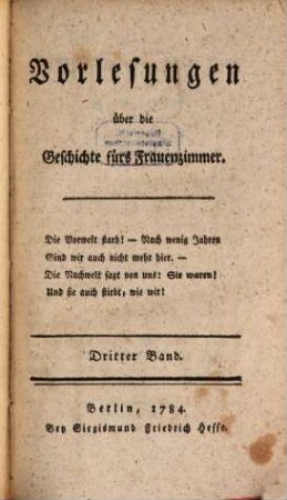 Vorlesungen über die Geschichte fürs Frauenzimmer, 3