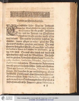 Vorrede an Christlichen Leser