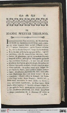 II. De Ioanne Pfeffer theologo