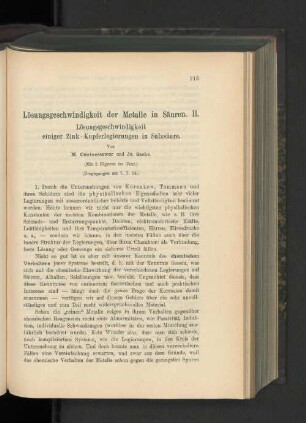 Lösungsgeschwindigkeit der Metalle in Säuren. II. Lösungsgeschwindigkeit einiger Zink-Kupferlegierungen in Salzsäure.