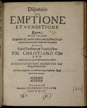 Disputatio De Emptione Et Venditione