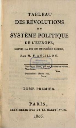 Tableau des révolutions du système politique de l'Europe : depuis la fin du quinzième siècle, 1