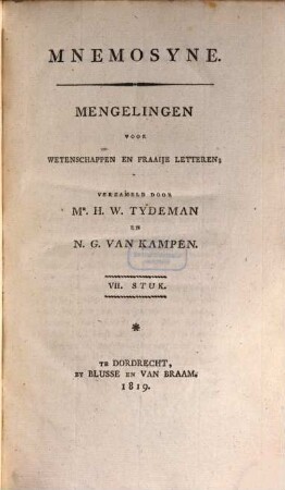 Mnemosyne : mengelingen voor geschied- en letterkunde. 7. 1819