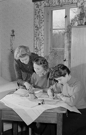 Junge Frauen beim gemeinsamen Lernen, vermutlich in einem Wohnheimzimmer