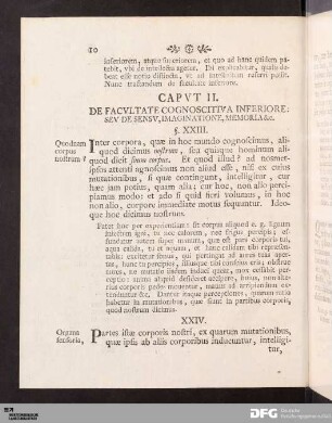 Capvt II. De Facvltate Cognoscitiva Inferiore: Sev De Sensv, Imaginatione, Memoria &c.