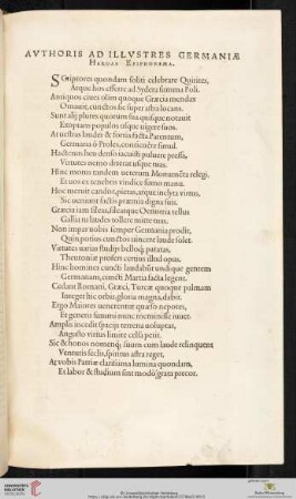 Avthoris ad illvstres Germaniæ Heroas Epiphonema