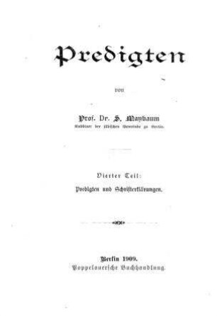 Predigten und Schrifterklärungen : viertes und fünftes Buch Moses / von S. Maybaum