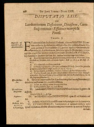 Disputatio LXIX. De Laudemiorum Definitione, Divisione, Caussisq[ue] externis: Efficiente nempe & Finali