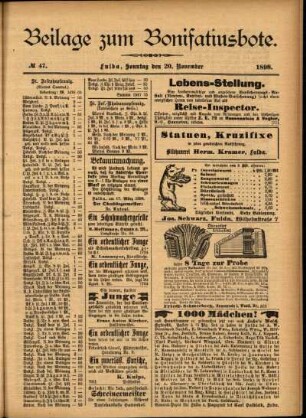 Zweite Ausgabe vom Sonntag, den 20. November 1898.