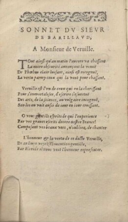 Sonnet Dv Sievr De Barillavd, A Monsieur de Veruille.