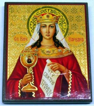 Heilige Barbara mit Krone, Kelch und Schriftrolle