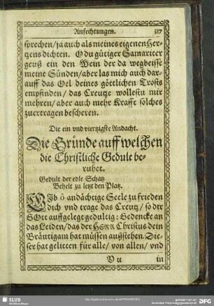 Die ein und viertzigste Andacht. Die Gründe auff welchen die Christliche Gedult beruhet