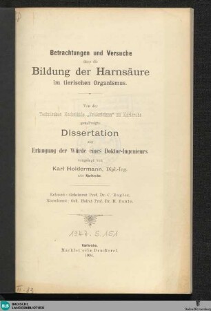 Betrachtungen und Versuche über die Bildung der Harnsäure im tierischen Organismus